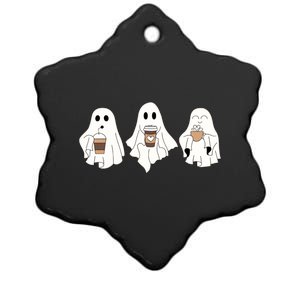 Cute Ghost Drinking Coffee Halloween Ghost Ice Coffee Ceramic Star Ornament