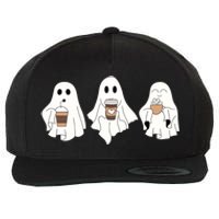 Cute Ghost Drinking Coffee Halloween Ghost Ice Coffee Wool Snapback Cap