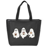 Cute Ghost Drinking Coffee Halloween Ghost Ice Coffee Zip Tote Bag