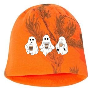 Cute Ghost Drinking Coffee Halloween Ghost Ice Coffee Kati - Camo Knit Beanie