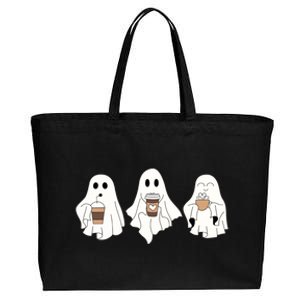 Cute Ghost Drinking Coffee Halloween Ghost Ice Coffee Cotton Canvas Jumbo Tote