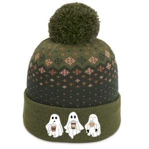 Cute Ghost Drinking Coffee Halloween Ghost Ice Coffee The Baniff Cuffed Pom Beanie