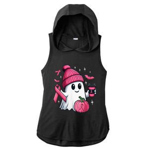 Cute Ghost Drinking Coffee Halloween Ghost Breast Cancer Ladies PosiCharge Tri-Blend Wicking Draft Hoodie Tank