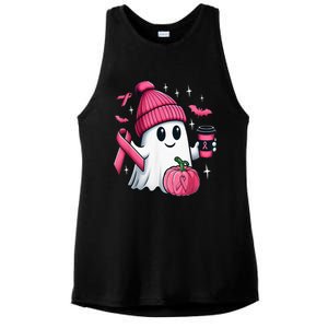 Cute Ghost Drinking Coffee Halloween Ghost Breast Cancer Ladies PosiCharge Tri-Blend Wicking Tank