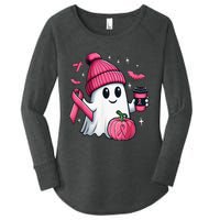 Cute Ghost Drinking Coffee Halloween Ghost Breast Cancer Women's Perfect Tri Tunic Long Sleeve Shirt