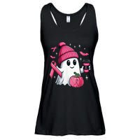 Cute Ghost Drinking Coffee Halloween Ghost Breast Cancer Ladies Essential Flowy Tank