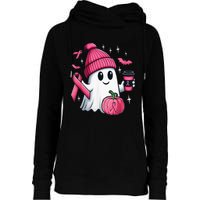 Cute Ghost Drinking Coffee Halloween Ghost Breast Cancer Womens Funnel Neck Pullover Hood