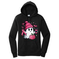 Cute Ghost Drinking Coffee Halloween Ghost Breast Cancer Women's Pullover Hoodie