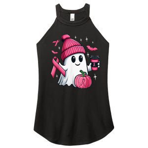 Cute Ghost Drinking Coffee Halloween Ghost Breast Cancer Women's Perfect Tri Rocker Tank