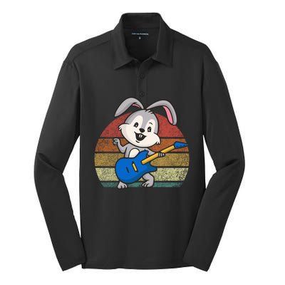 Cute Guitar Easter Bunny Dad Music Bunny Guitar Easter Meaningful Gift Silk Touch Performance Long Sleeve Polo