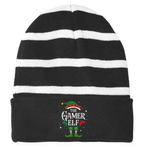 Christmas Gamer Elf Matching Family Group The Gamer Elf Striped Beanie with Solid Band