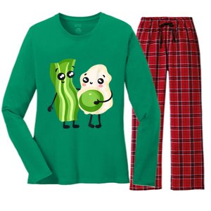 Cute Green Eggs Ham Smile Face Brunch Breakfast Costume Women's Long Sleeve Flannel Pajama Set 