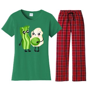 Cute Green Eggs Ham Smile Face Brunch Breakfast Costume Women's Flannel Pajama Set