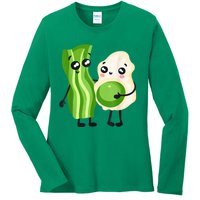 Cute Green Eggs Ham Smile Face Brunch Breakfast Costume Ladies Long Sleeve Shirt