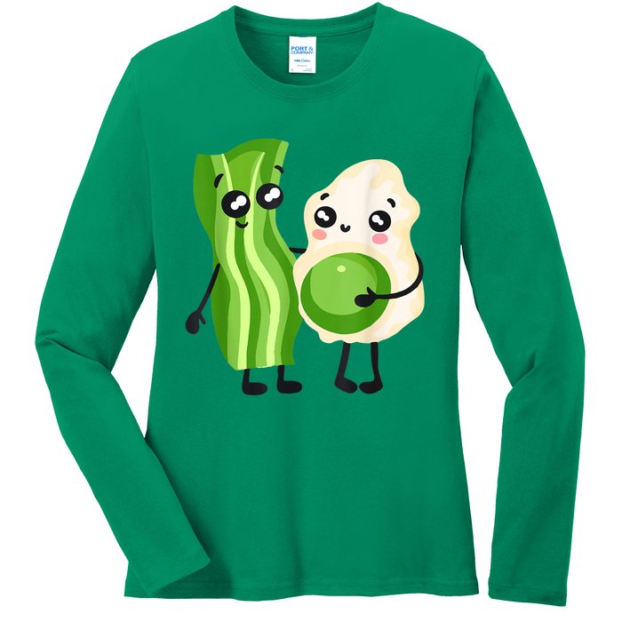 Cute Green Eggs Ham Smile Face Brunch Breakfast Costume Ladies Long Sleeve Shirt