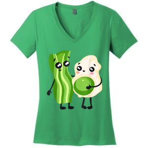 Cute Green Eggs Ham Smile Face Brunch Breakfast Costume Women's V-Neck T-Shirt