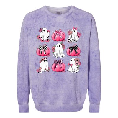 Cute Ghost Florals Coquette Bows Pumpkins Halloween Colorblast Crewneck Sweatshirt