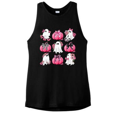 Cute Ghost Florals Coquette Bows Pumpkins Halloween Ladies PosiCharge Tri-Blend Wicking Tank