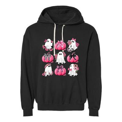 Cute Ghost Florals Coquette Bows Pumpkins Halloween Garment-Dyed Fleece Hoodie