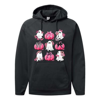 Cute Ghost Florals Coquette Bows Pumpkins Halloween Performance Fleece Hoodie