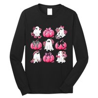 Cute Ghost Florals Coquette Bows Pumpkins Halloween Long Sleeve Shirt