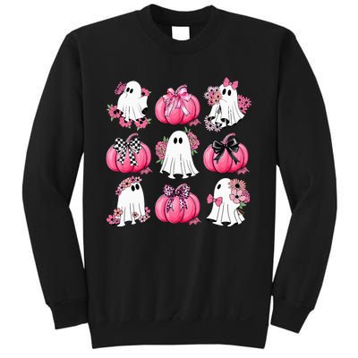 Cute Ghost Florals Coquette Bows Pumpkins Halloween Sweatshirt