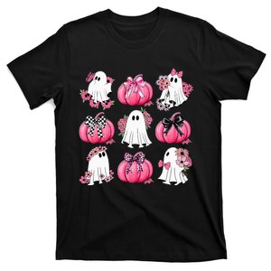 Cute Ghost Florals Coquette Bows Pumpkins Halloween T-Shirt