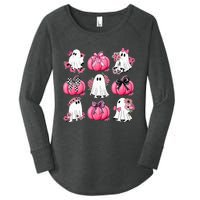 Cute Ghost Florals Coquette Bows Pumpkins Halloween Women's Perfect Tri Tunic Long Sleeve Shirt