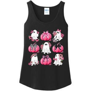 Cute Ghost Florals Coquette Bows Pumpkins Halloween Ladies Essential Tank