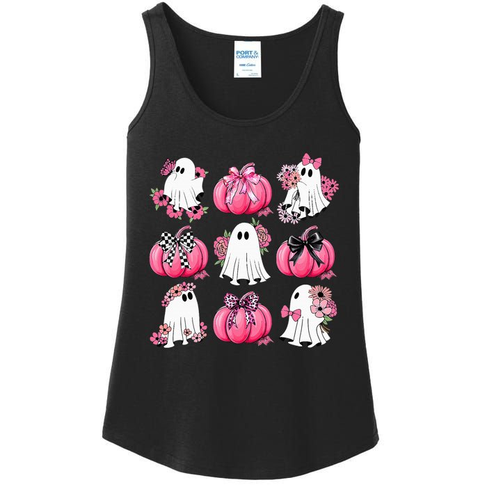 Cute Ghost Florals Coquette Bows Pumpkins Halloween Ladies Essential Tank