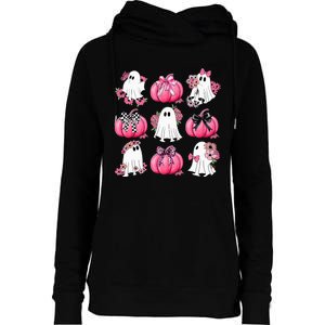 Cute Ghost Florals Coquette Bows Pumpkins Halloween Womens Funnel Neck Pullover Hood