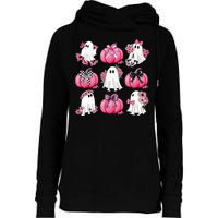 Cute Ghost Florals Coquette Bows Pumpkins Halloween Womens Funnel Neck Pullover Hood