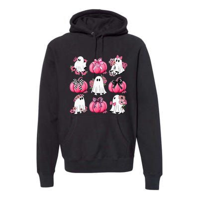 Cute Ghost Florals Coquette Bows Pumpkins Halloween Premium Hoodie