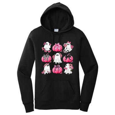 Cute Ghost Florals Coquette Bows Pumpkins Halloween Women's Pullover Hoodie