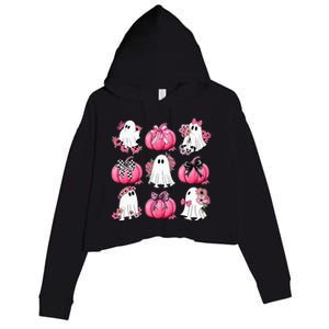 Cute Ghost Florals Coquette Bows Pumpkins Halloween Crop Fleece Hoodie