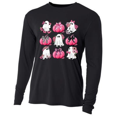 Cute Ghost Florals Coquette Bows Pumpkins Halloween Cooling Performance Long Sleeve Crew