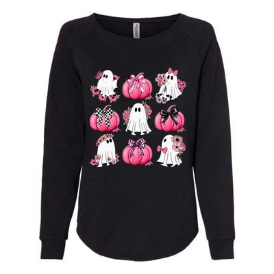 Cute Ghost Florals Coquette Bows Pumpkins Halloween Womens California Wash Sweatshirt