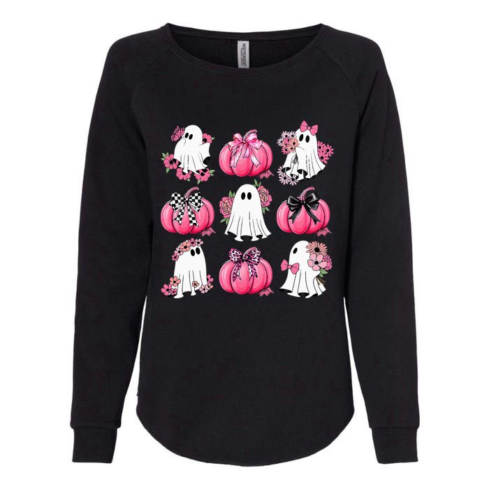 Cute Ghost Florals Coquette Bows Pumpkins Halloween Womens California Wash Sweatshirt