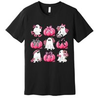 Cute Ghost Florals Coquette Bows Pumpkins Halloween Premium T-Shirt