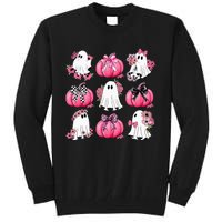 Cute Ghost Florals Coquette Bows Pumpkins Halloween Tall Sweatshirt