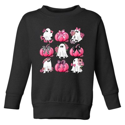 Cute Ghost Florals Coquette Bows Pumpkins Halloween Toddler Sweatshirt