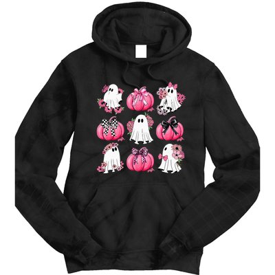 Cute Ghost Florals Coquette Bows Pumpkins Halloween Tie Dye Hoodie