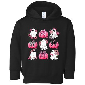 Cute Ghost Florals Coquette Bows Pumpkins Halloween Toddler Hoodie