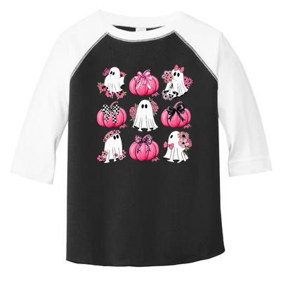 Cute Ghost Florals Coquette Bows Pumpkins Halloween Toddler Fine Jersey T-Shirt