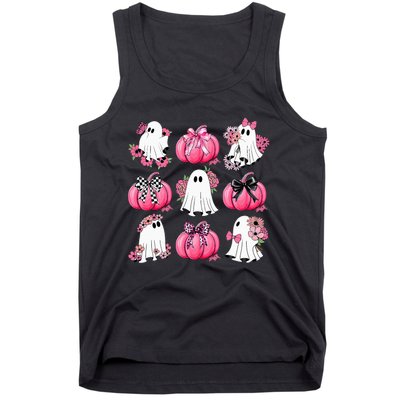 Cute Ghost Florals Coquette Bows Pumpkins Halloween Tank Top