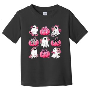 Cute Ghost Florals Coquette Bows Pumpkins Halloween Toddler T-Shirt