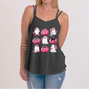 Cute Ghost Florals Coquette Bows Pumpkins Halloween Women's Strappy Tank