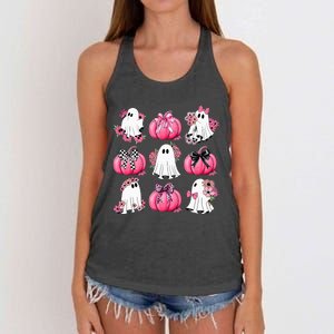 Cute Ghost Florals Coquette Bows Pumpkins Halloween Women's Knotted Racerback Tank