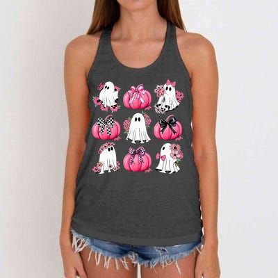 Cute Ghost Florals Coquette Bows Pumpkins Halloween Women's Knotted Racerback Tank