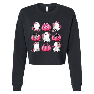 Cute Ghost Florals Coquette Bows Pumpkins Halloween Cropped Pullover Crew